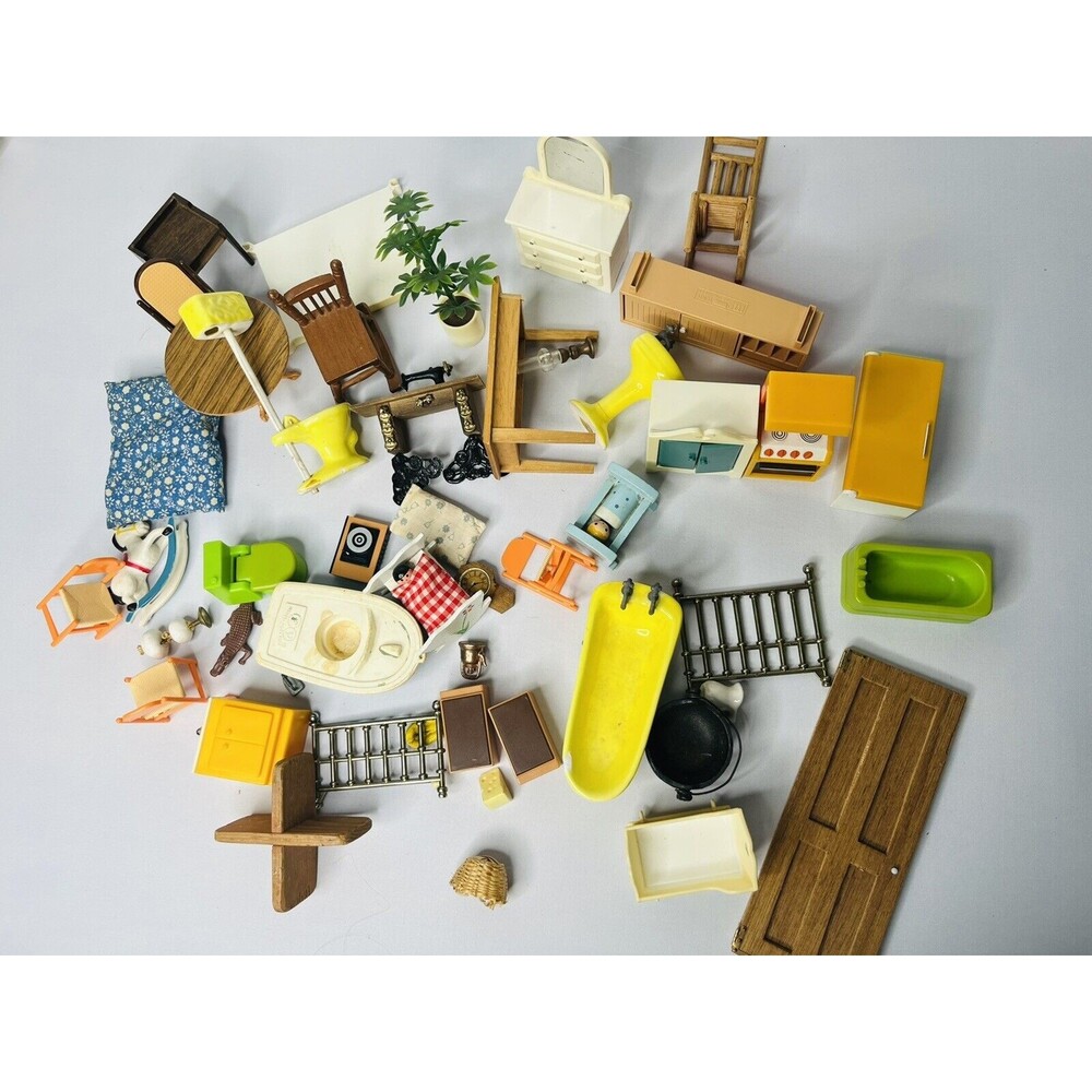 Huge Vintage Doll House Furniture & Accessory Lot ~MCM pieces Fisher Price